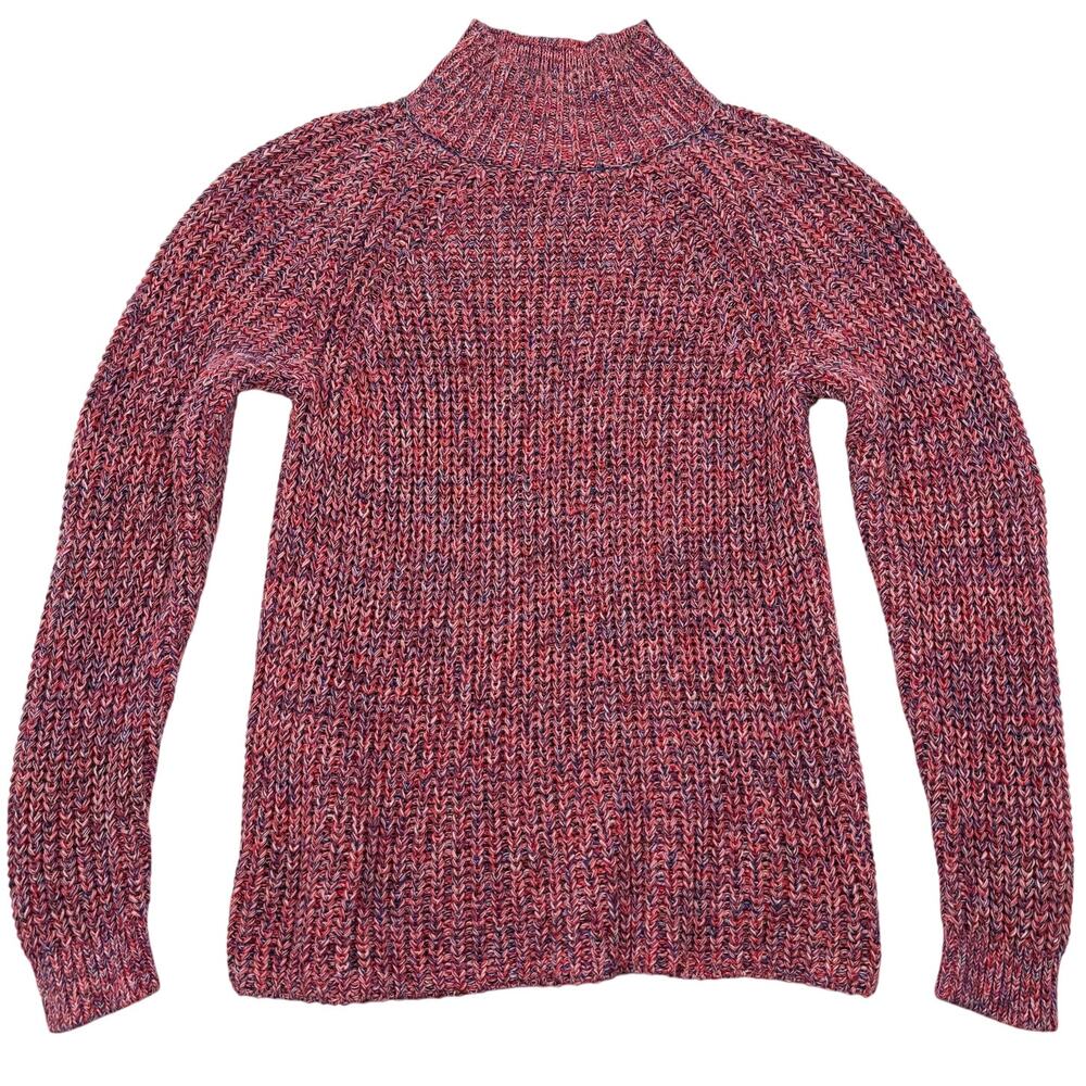 GAP Mock Neck Pullover Sweater Cotton Knit Chunky Red White Blue Marl USA 250
